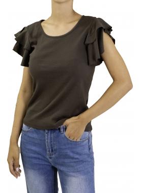 T shirt con volant tinta unita